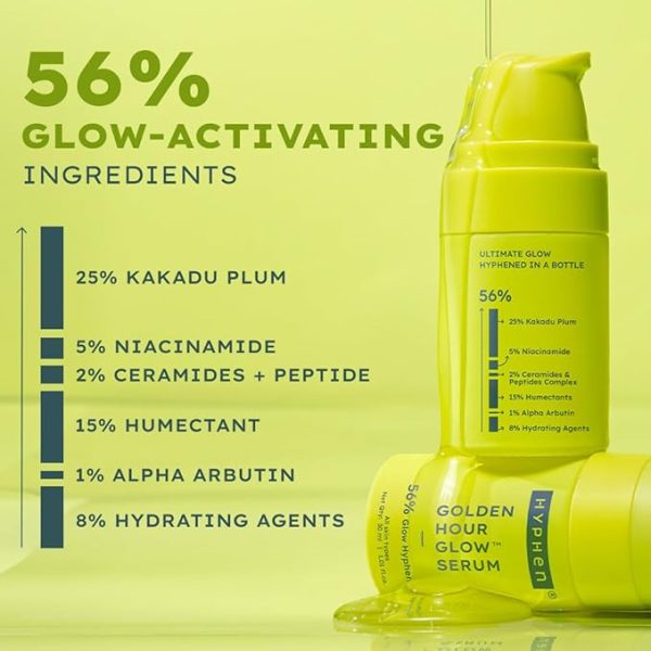 hyphen brightening 5% niacinamide, 1% alpha arbutin face serum | with 25% kakadu plum 20x more vitamin c serum for glowing skin | 56% glow actives for dark spots & pigmentation | all skin types 30ml