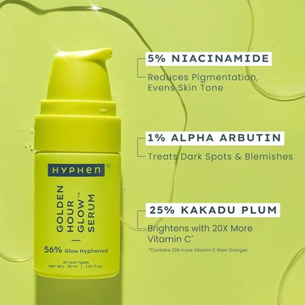 hyphen brightening 5% niacinamide, 1% alpha arbutin face serum | with 25% kakadu plum 20x more vitamin c serum for glowing skin | 56% glow actives for dark spots & pigmentation | all skin types 30ml